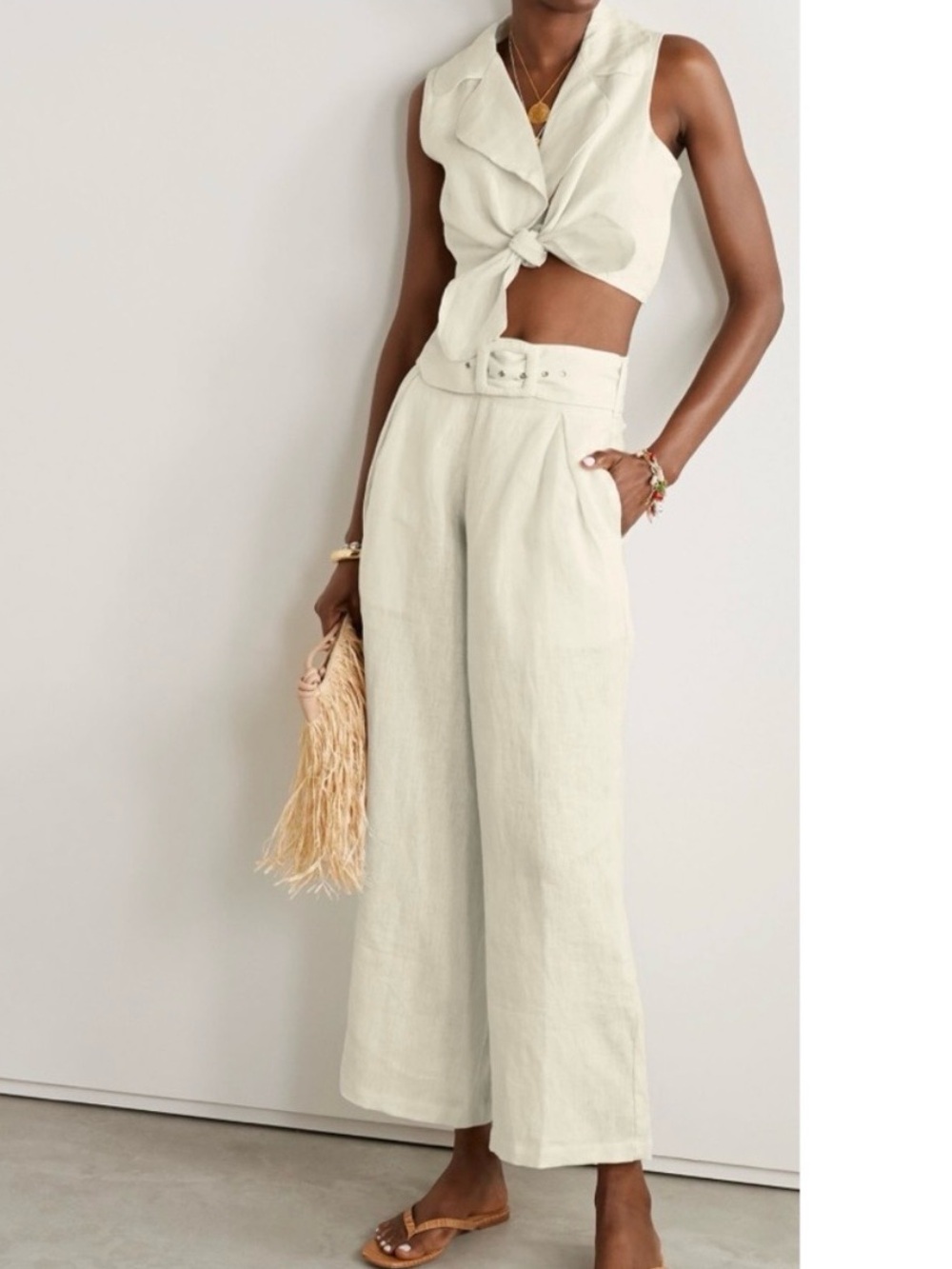 Faithfull The Brand 100% Linen Wide Leg Pants Euro Summer Minimalist Vacation 4